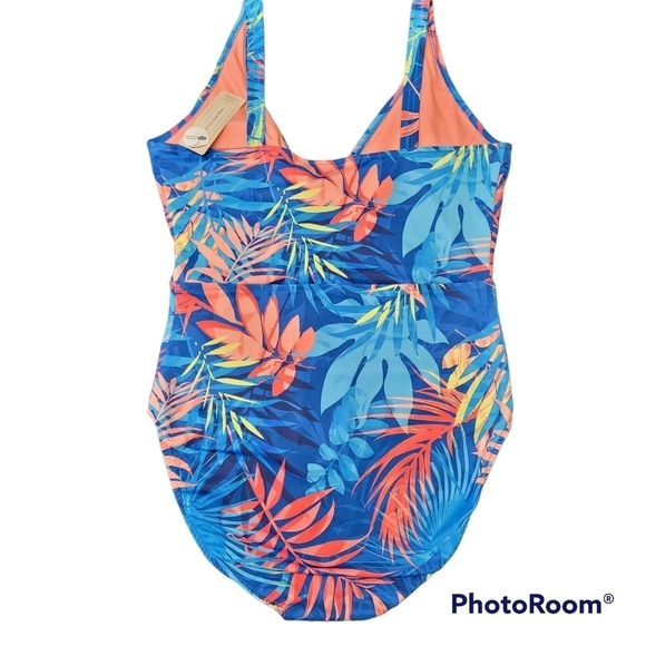 Tropical Blue and Pink One-Piece Swimsuit - Picture 4 of 7